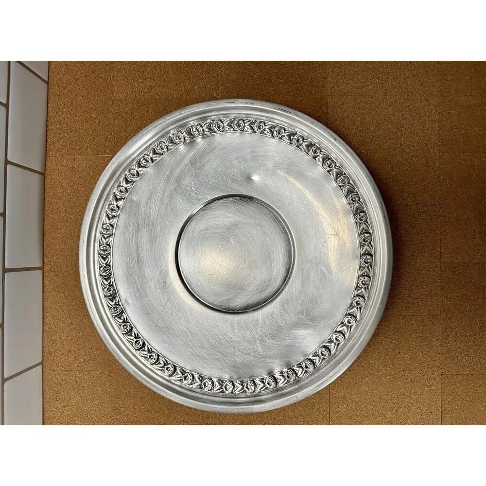 Vintage Reed & Barton Silverplate Tray #1204 Round Serving Tray Floral Border